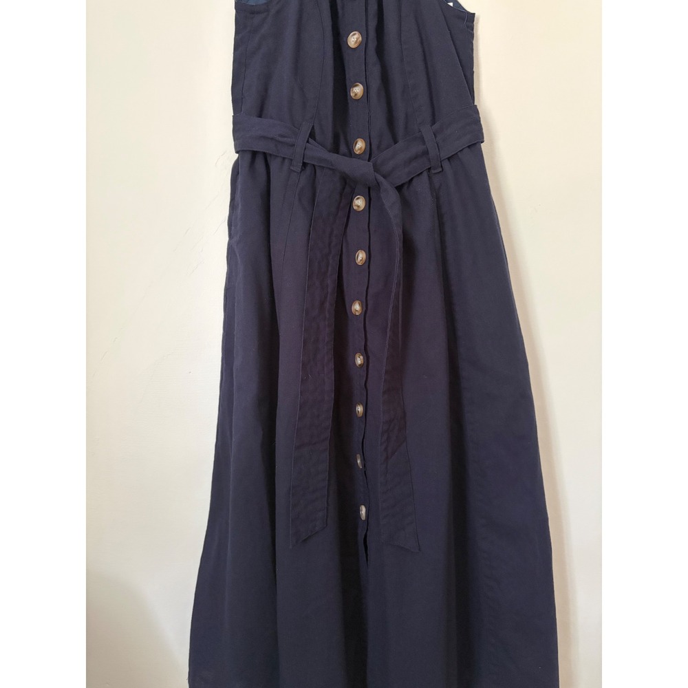 Central Park West Navy Blue Linen Blend Halter Button Front Midi Dress Sz XS - Picture 3 of 14